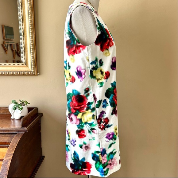 Love Moschino Floral Pixel Dress White Sleeveless Mini Stretch Cotton Size 8 - Picture 12 of 16